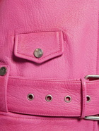 BLUMARINE - Belted Leather Jacket W/ Fur Collar