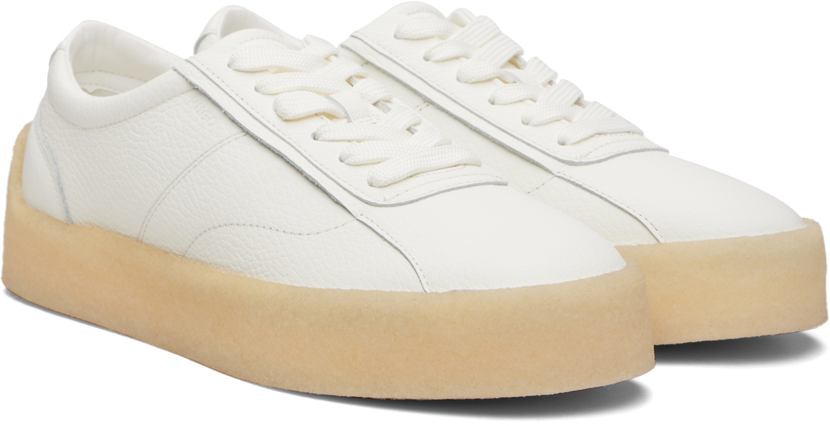 Hugo White Grained Leather Sneakers