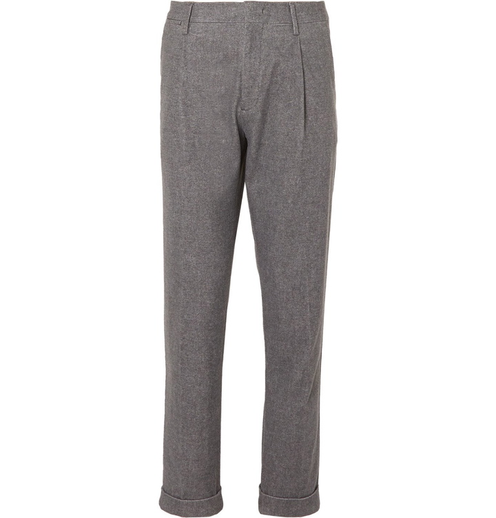 Photo: NN07 - Codo Tapered Pleated Mélange Cotton-Blend Chinos - Gray