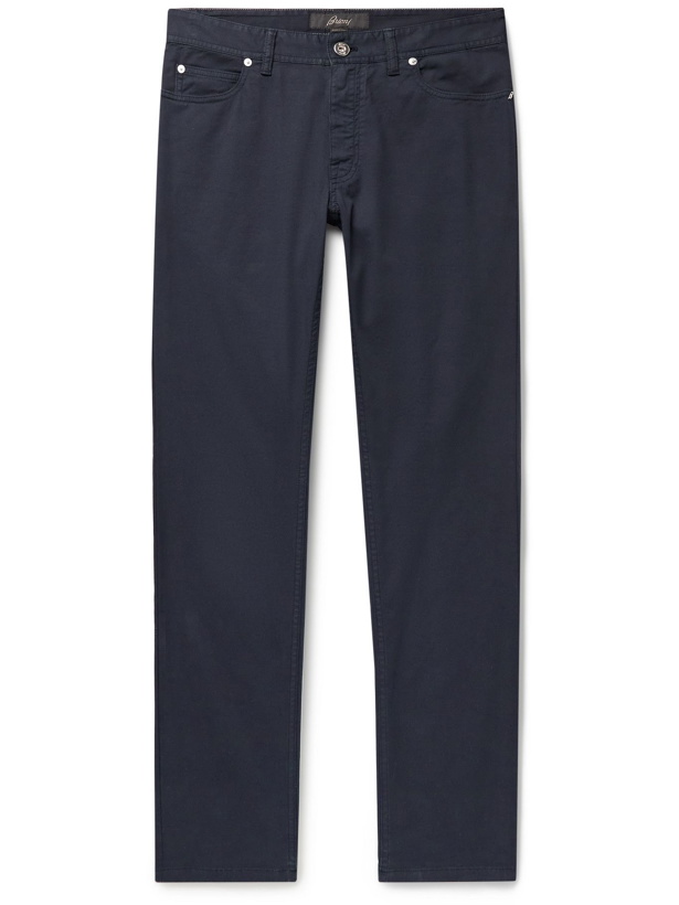 Photo: BRIONI - Meribel Slim-Fit Garment-Dyed Stretch-Cotton Twill Trousers - Blue