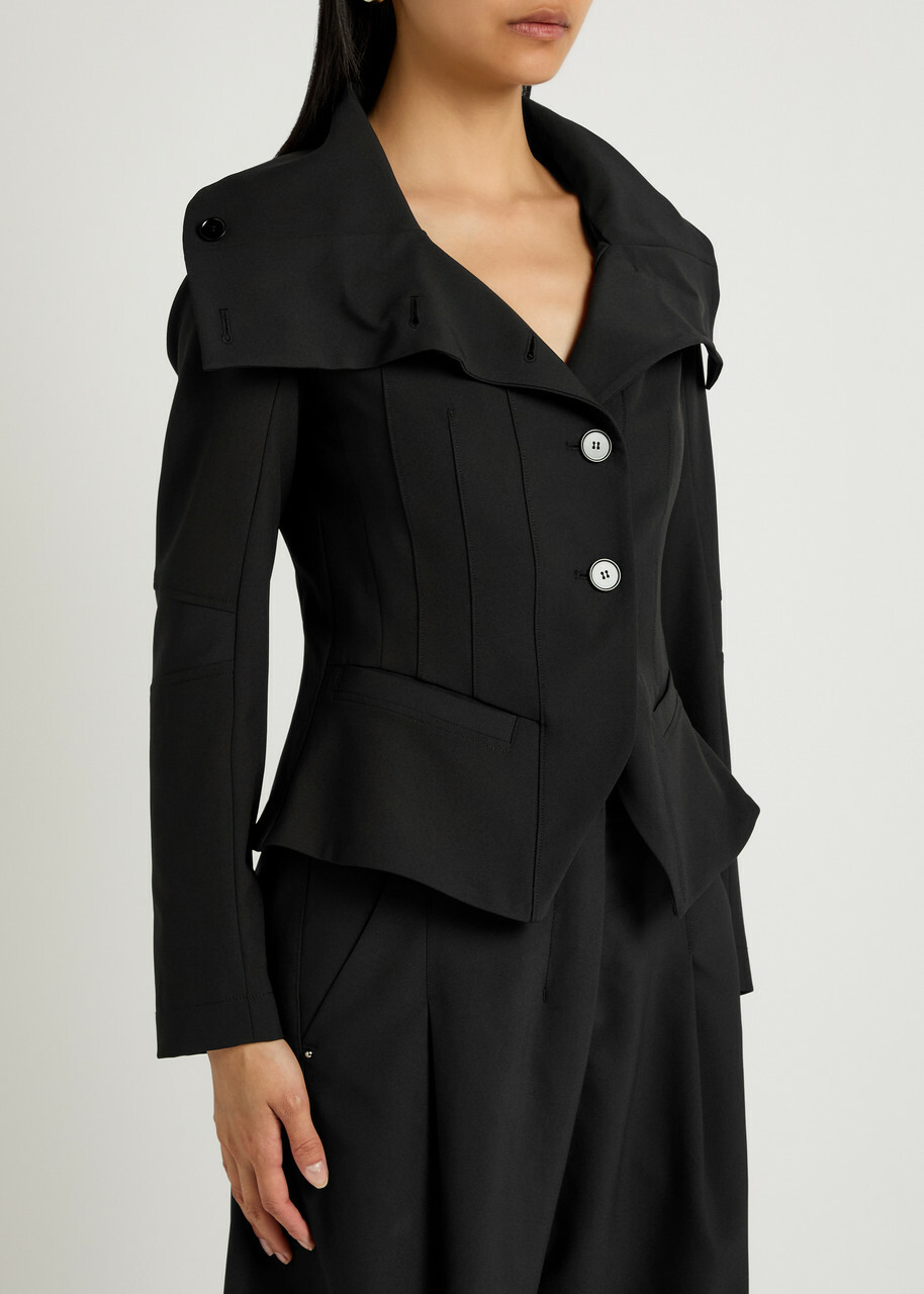 High Scrunch Panelled Crepe Jacket Black