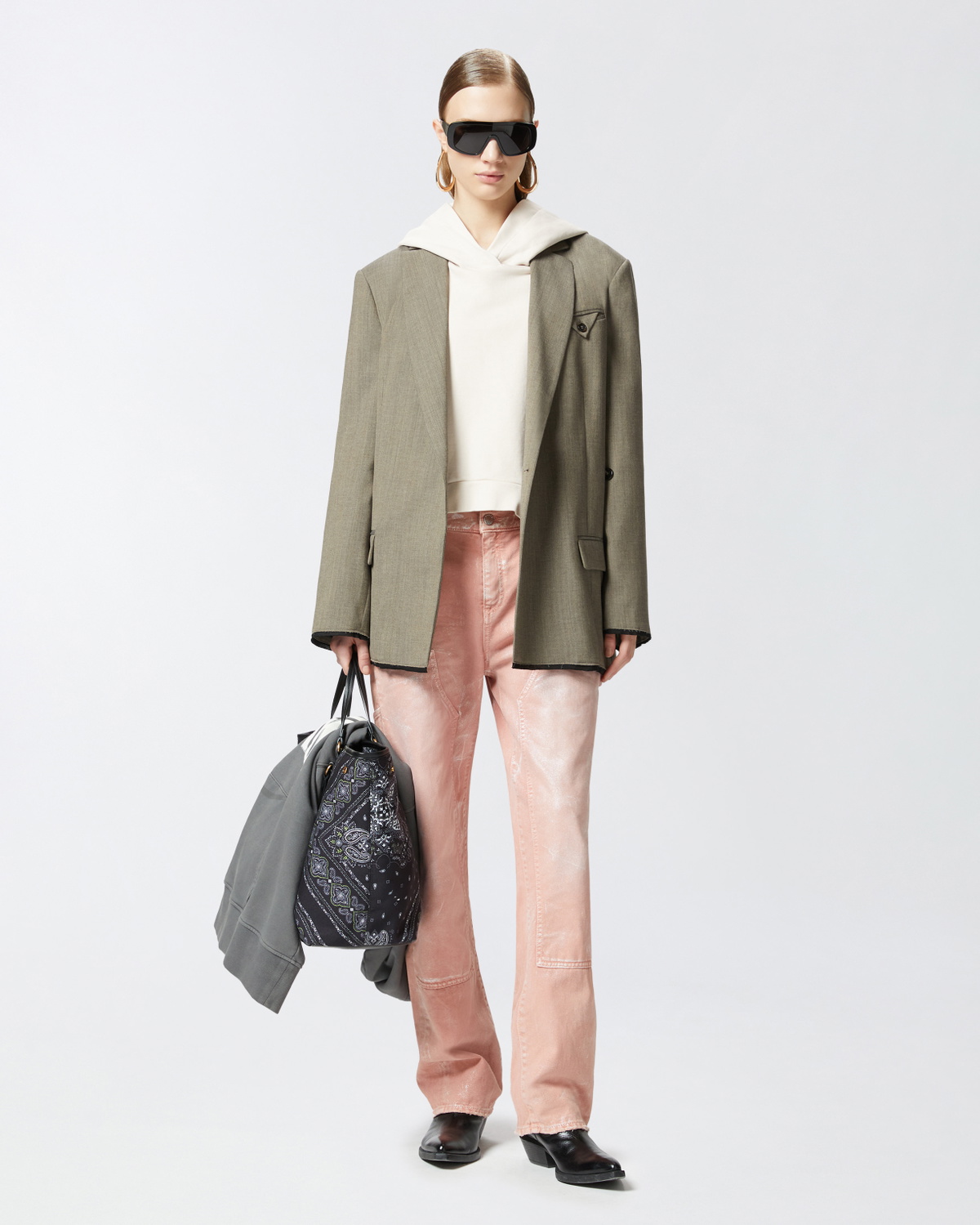 Pinko Oversized Sweatshirt With Twill Details Pink Pearl Grey