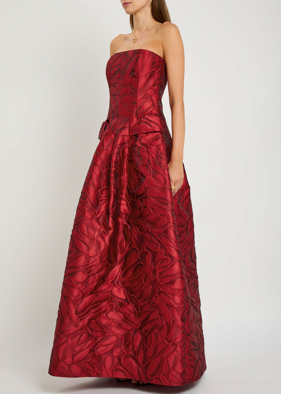 Talbot Runhof Patterned-jacquard Woven Gown Red