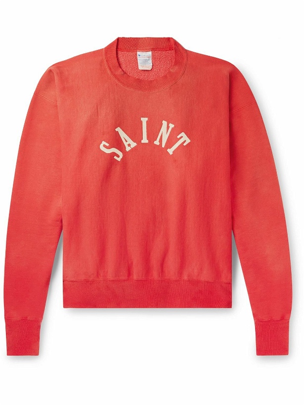 Photo: SAINT Mxxxxxx - Logo-Appliquéd Distressed Cotton-Blend Jersey Sweatshirt - Red