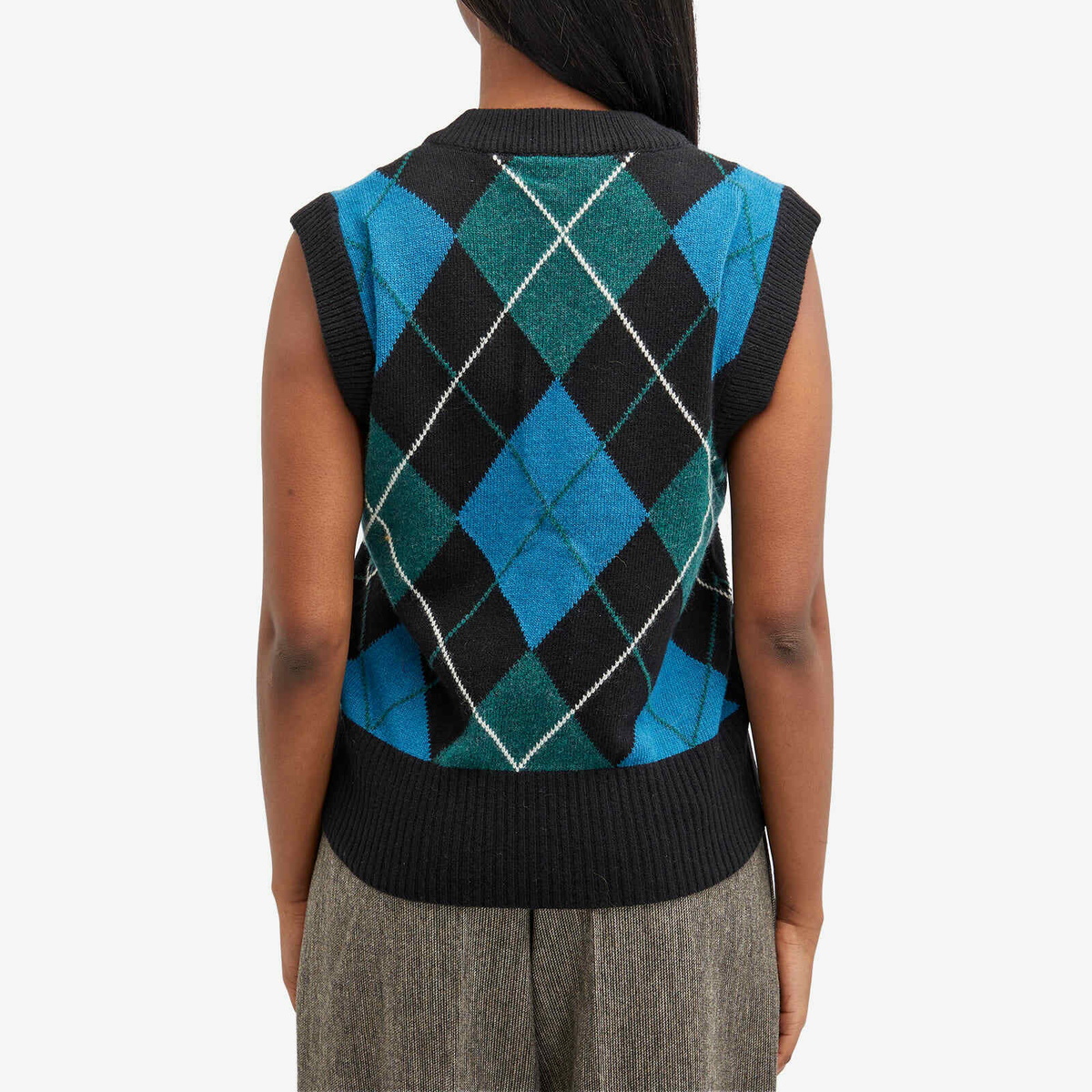 YMC Women's Heidi Argyle Vest in Black Multi