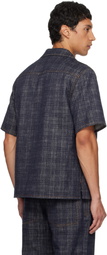 Burberry Navy Relaxed Fit Check Denim Shirt