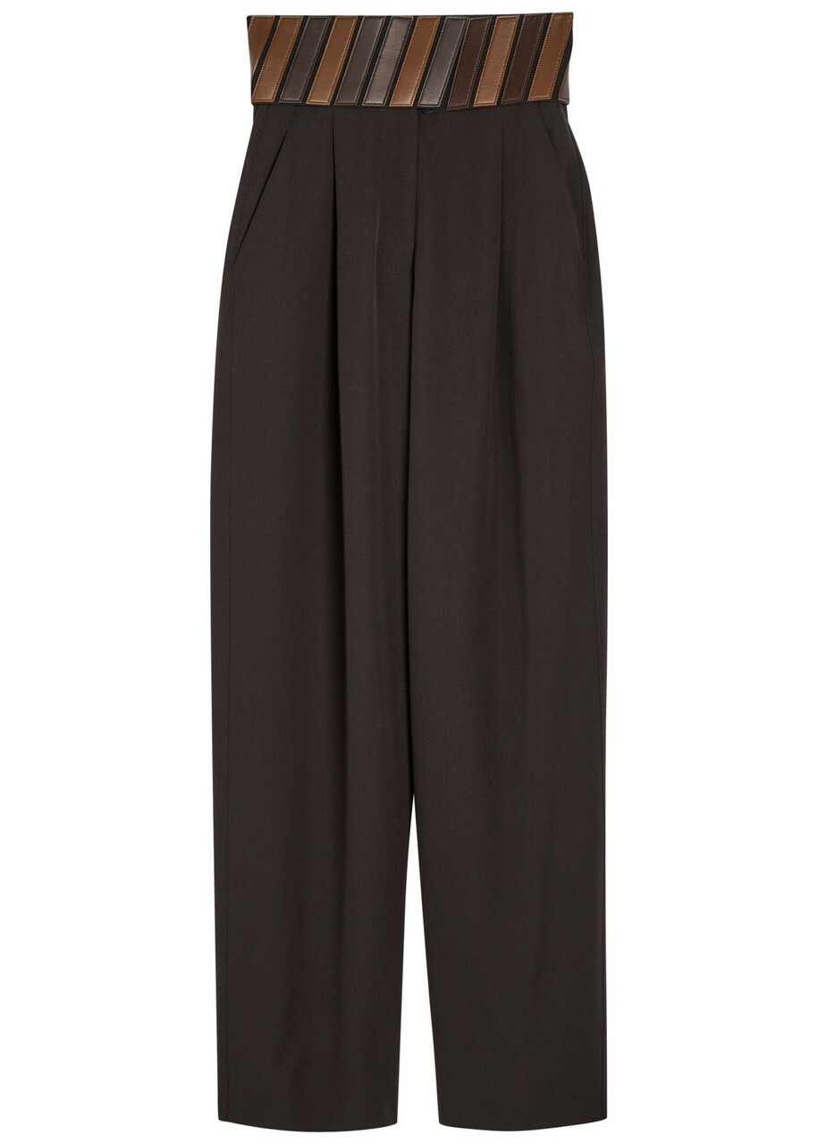 Alaïa Panelled Belted Wool Trousers Dark Brown