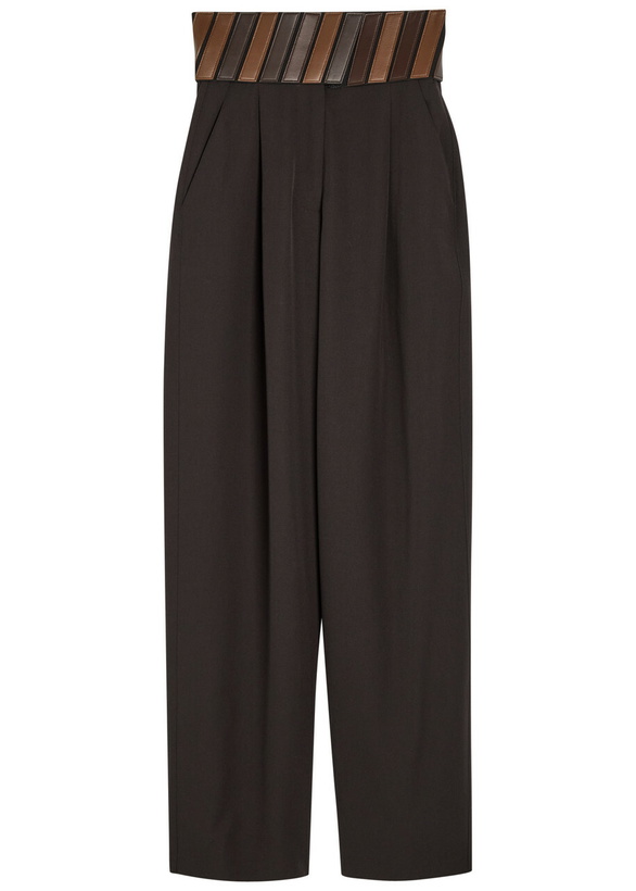 Photo: Alaïa Panelled Belted Wool Trousers Dark Brown