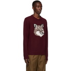 Maison Kitsune Burgundy Wool Jacquard Fox Head Sweater