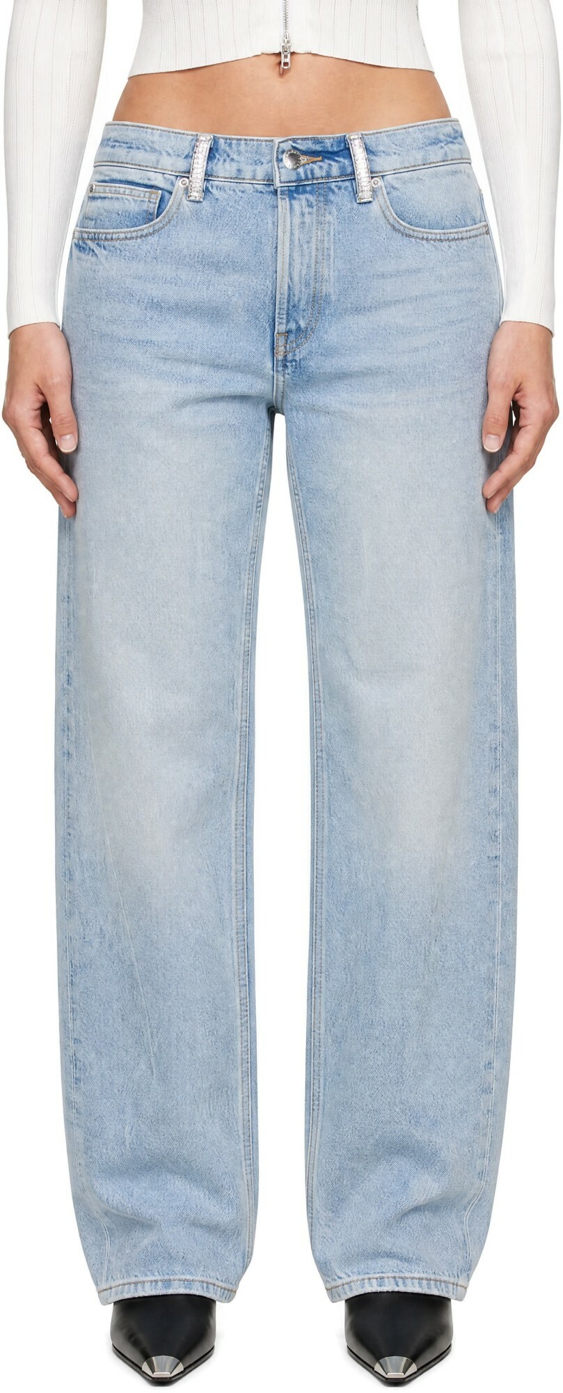 Alexander Wang Blue Float Crystal Hotfix Belt Loop Jeans