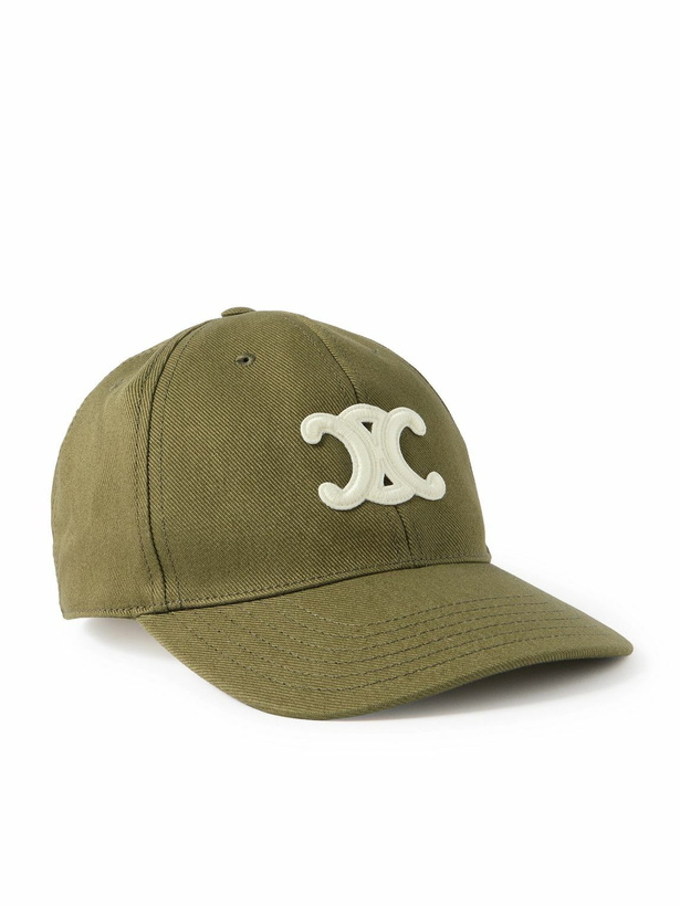 Photo: CELINE - Triomphe Logo-Appliquéd Cotton-Blend Drill Baseball Cap - Green