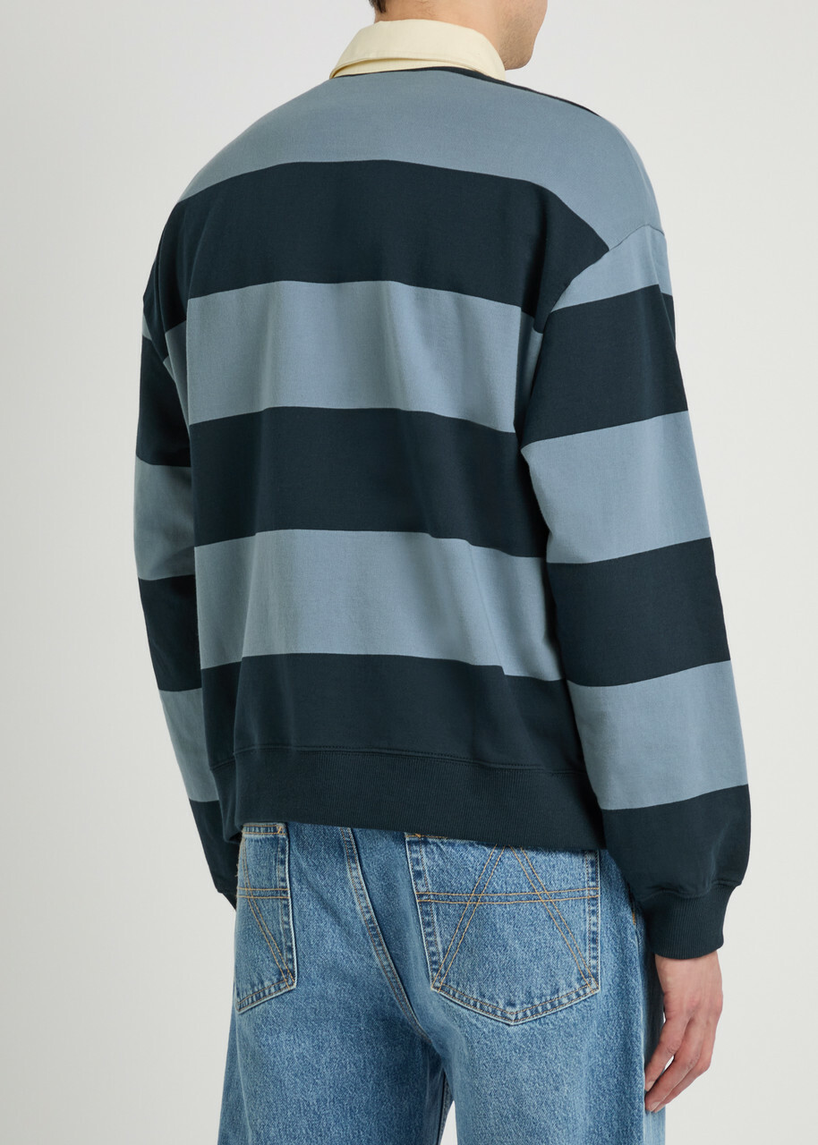 NN07 David Striped Cotton Polo Sweatshirt Navy