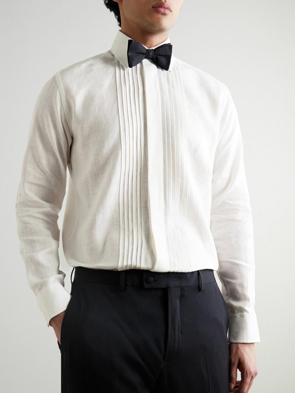 Favourbrook - Pintucked Linen Tuxedo Shirt - White
