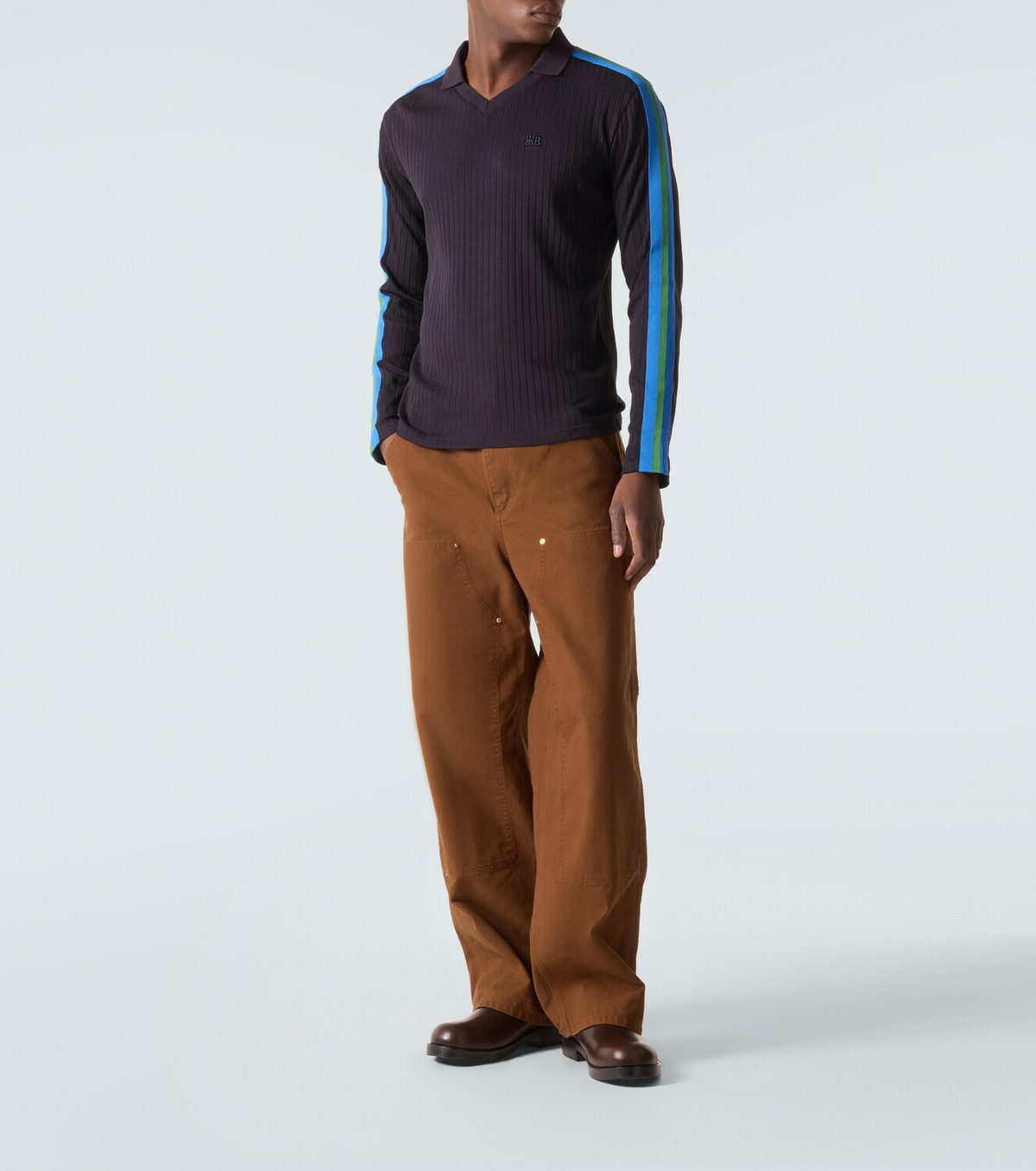 Wales Bonner Ribbed-knit polo sweater
