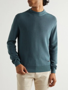 Loro Piana - Slim-Fit Leather-Trimmed Ribbed Virgin Wool Sweater - Blue