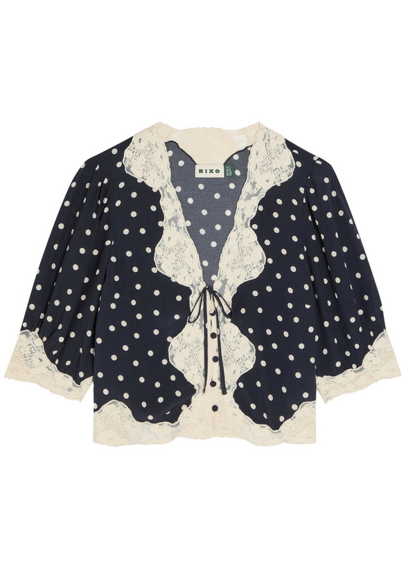Photo: Rixo Ursula Polka dot Crepe de Chine top Navy