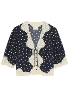 Rixo Ursula Polka dot Crepe de Chine top Navy