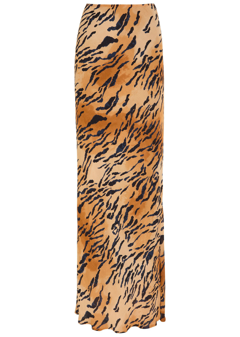Never Fully Dressed Dorris Tiger-print Chiffon Maxi Skirt Brown