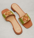 Valentino Garavani VLogo leather-trimmed raffia slides
