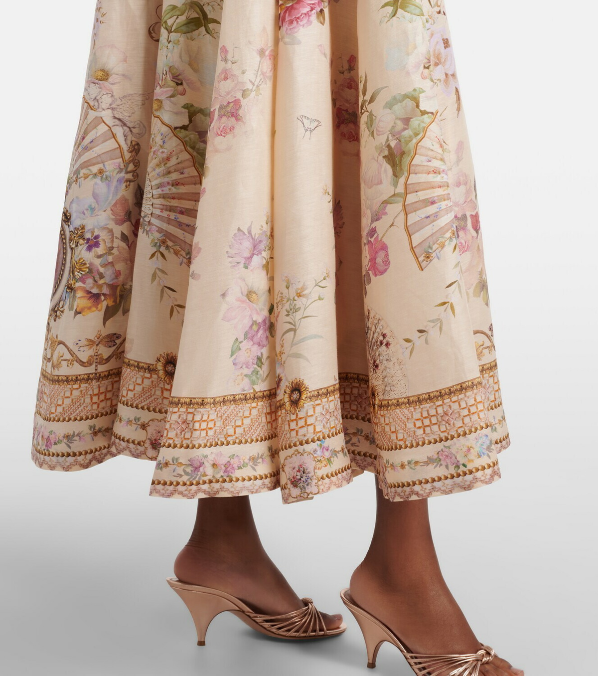 Camilla Printed linen and silk midi dress