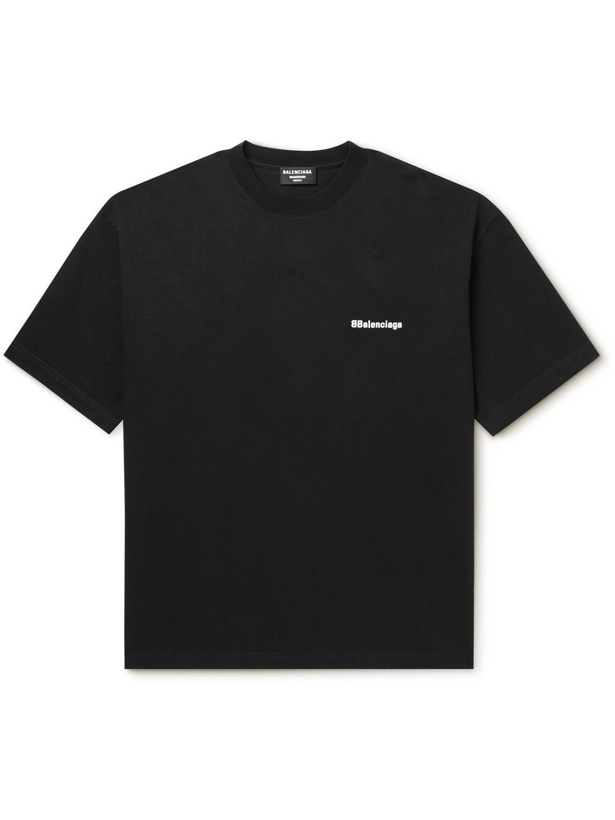 Photo: Balenciaga - Oversized Logo-Embroidered Cotton-Jersey T-Shirt - Black