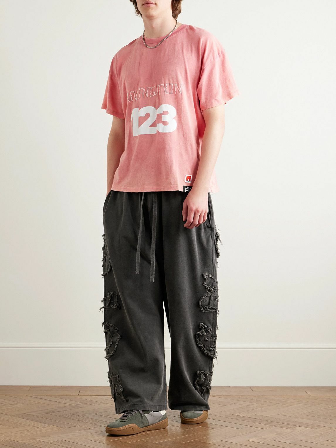 Acne Studios - Prowser Wide-Leg Distressed Appliquéd Cotton-Jersey Sweatpants - Black