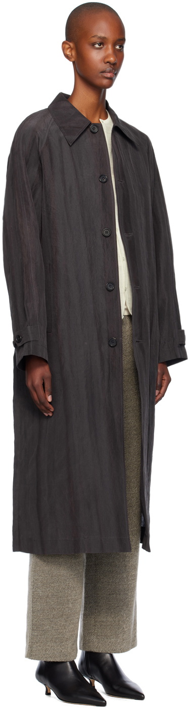 UMBER POSTPAST Brown Natural Dyed Striped Silk Long Coat