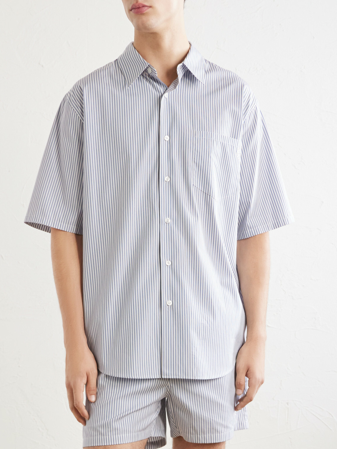 SAINT LAURENT - Logo-Embroidered Striped Cotton-Poplin Shirt - Blue