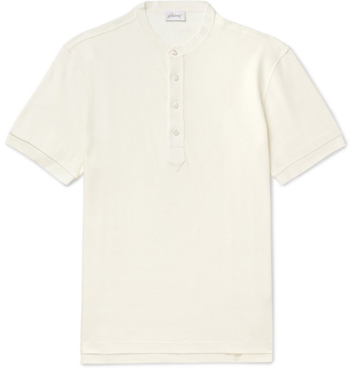 Photo: Brioni - Cotton and Silk-Blend Piqué Henley T-Shirt - Men - White