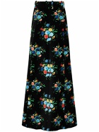 RABANNE Floral Print Velvet Long Skirt