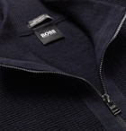 Hugo Boss - Textured-Knit Virgin Wool Half-Zip Sweater - Men - Navy