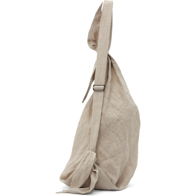 Yohji Yamamoto Beige Linen discord Crescent Backpack