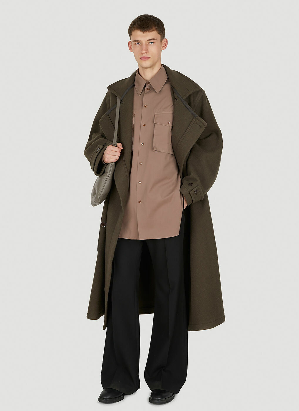 Wrap Coat in Green Lemaire