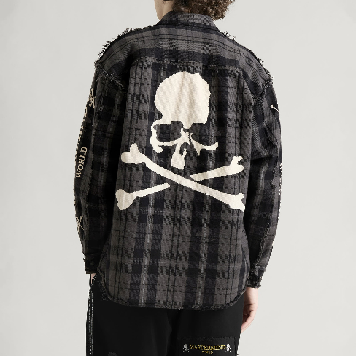 MASTERMIND WORLD Men's Damaged Reversible Plaid Shirt in Black
