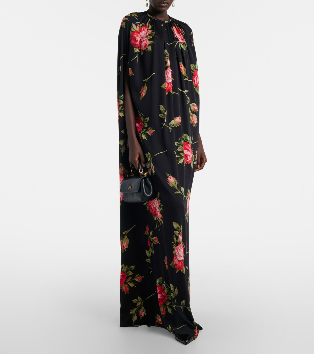 Dolce&Gabbana Floral caped silk-blend gown