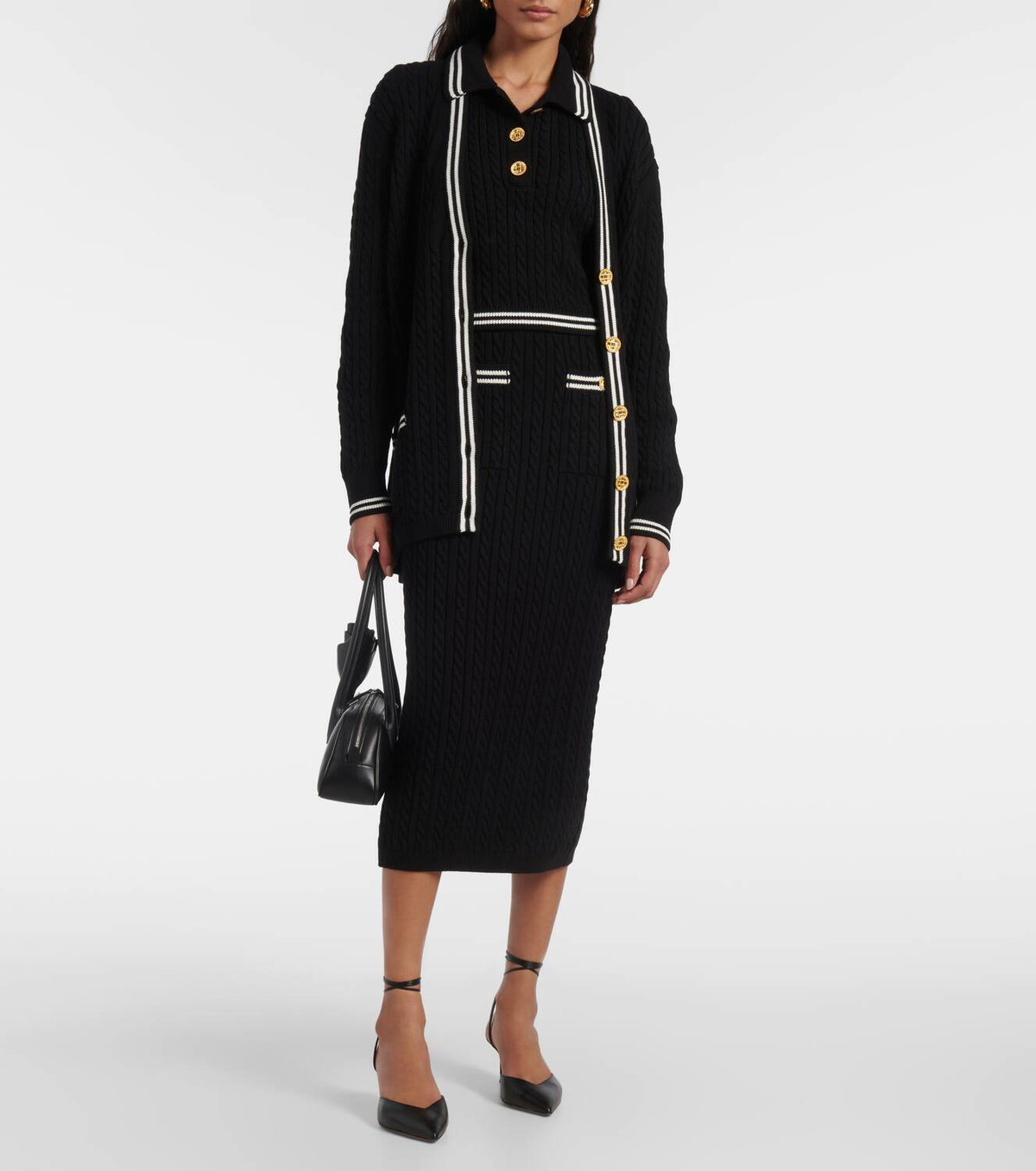 Alessandra Rich Cable-knit cotton midi skirt