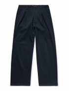 Oliver Spencer - Orsman Straight-Leg Pleated Herringbone Cotton-Blend Trousers - Blue