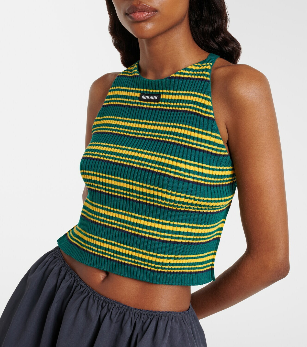 Miu Miu Ribbed-knit striped cotton-blend top