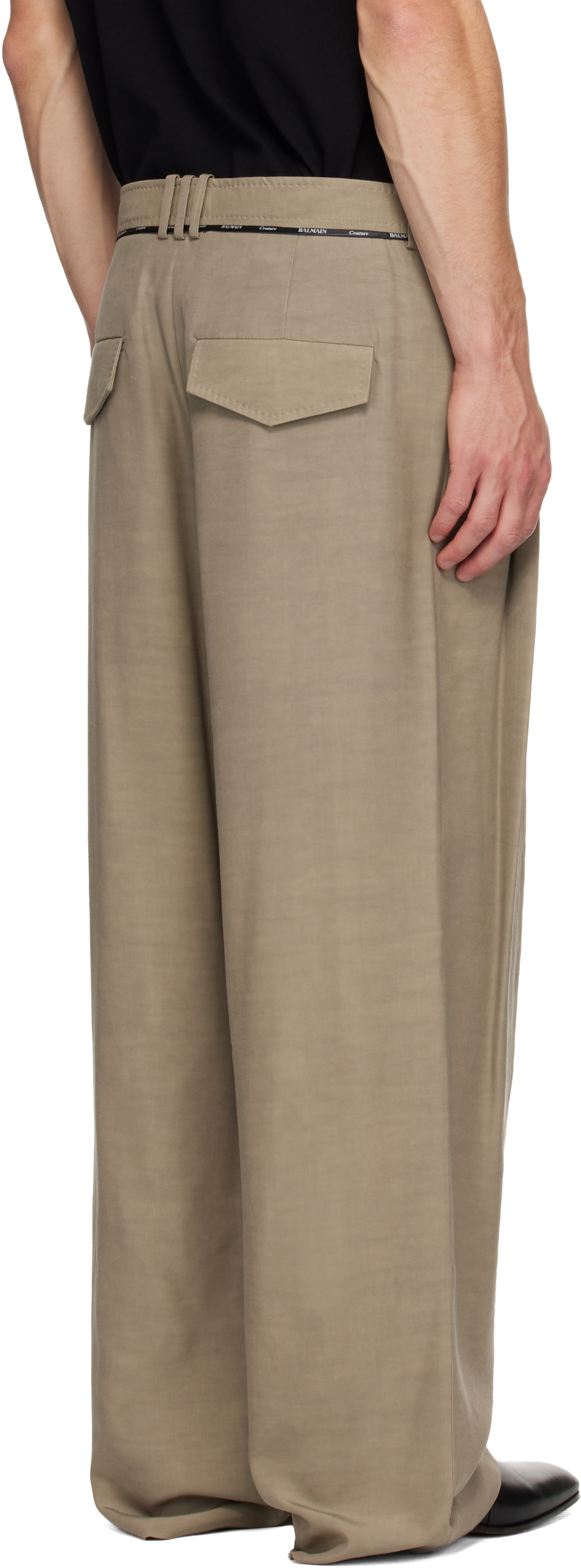 Balmain Taupe Pleated Trousers