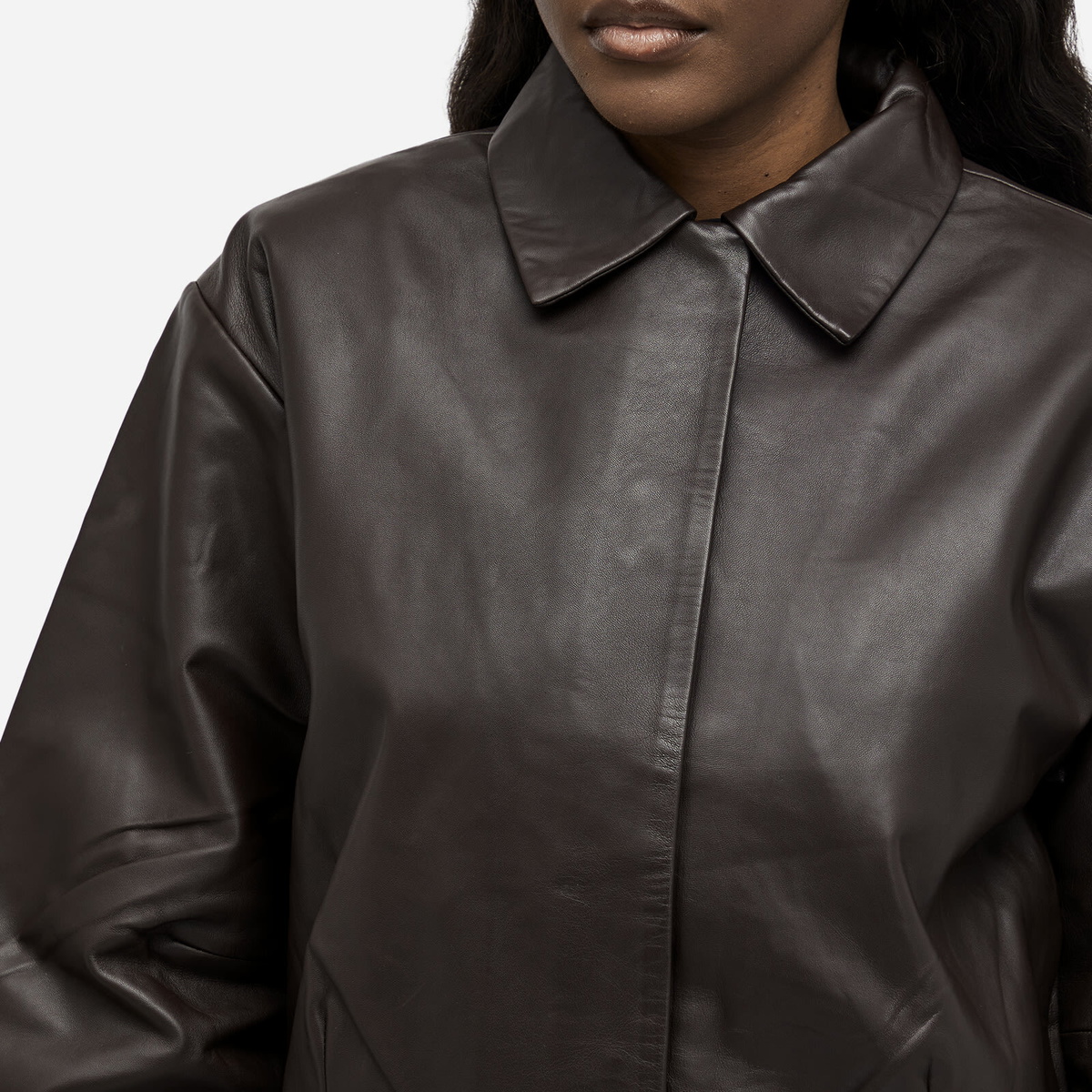 ST. Agni Women's Cocoon Leather Jacket in Chocolate