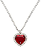 VETEMENTS Silver & Red Crystal Heart Necklace
