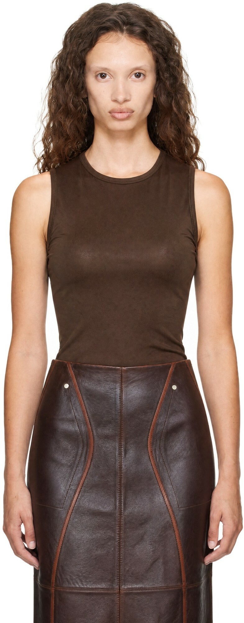 Helmut Lang Brown Asymmetric Cutout Tank Top