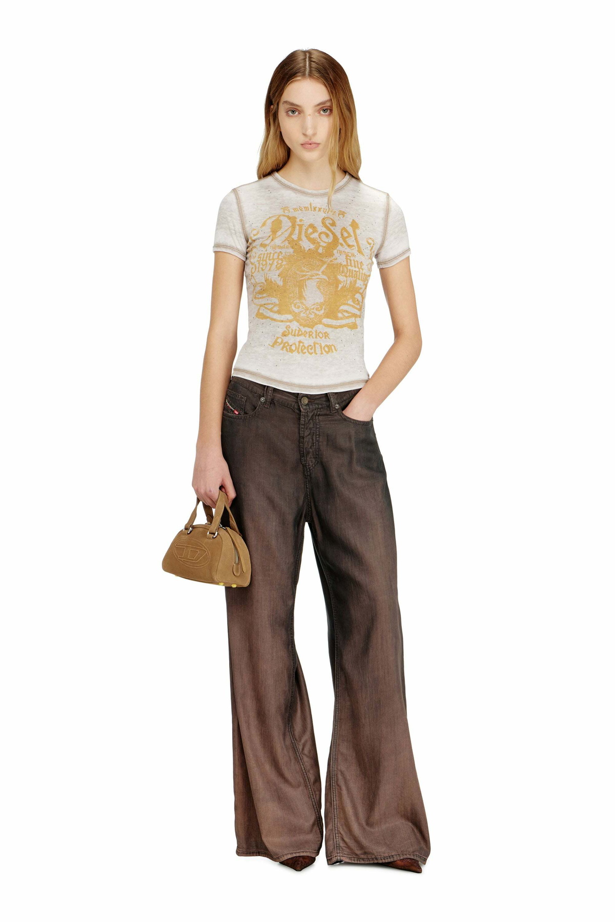 Diesel Slim jersey T-shirt with print and studs - T-Shirts Womens in Multicolor