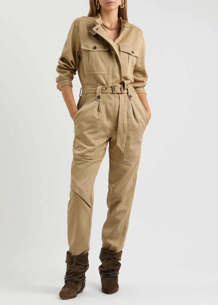 Isabel Marant Jelica Belted Cotton Jumpsuit Beige