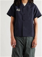 VISVIM - Sanko Camp-Collar Embroidered Wool and Linen-Blend Shirt - Blue