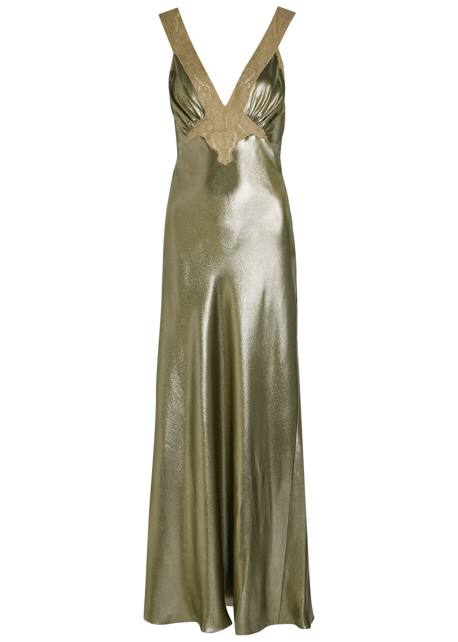 Saint Laurent Metallic Silk Maxi Dress Silver Other