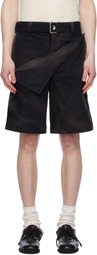 JiyongKim Black Sun-Bleached Double Front Shorts