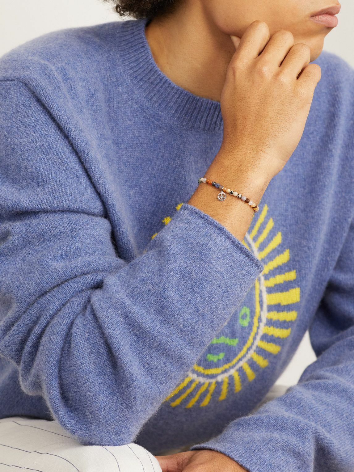 Sydney Evan - Mini Peace White Gold Multi-Stone Beaded Bracelet