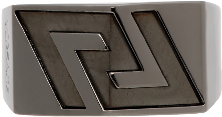 Photo: Versace Gunmetal Logo Debossed Ring