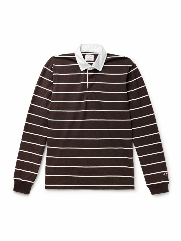 Photo: Noah - Rugby Striped Cotton-Jersey Polo Shirt - Brown